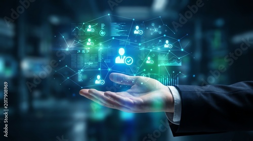 A Hand Holding a Glowing Digital Network of Connected People, Representing Business Networking and Global Connectivity