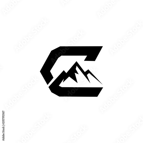 Vector logo design for the initial letter C with a mountain silhouette on top.