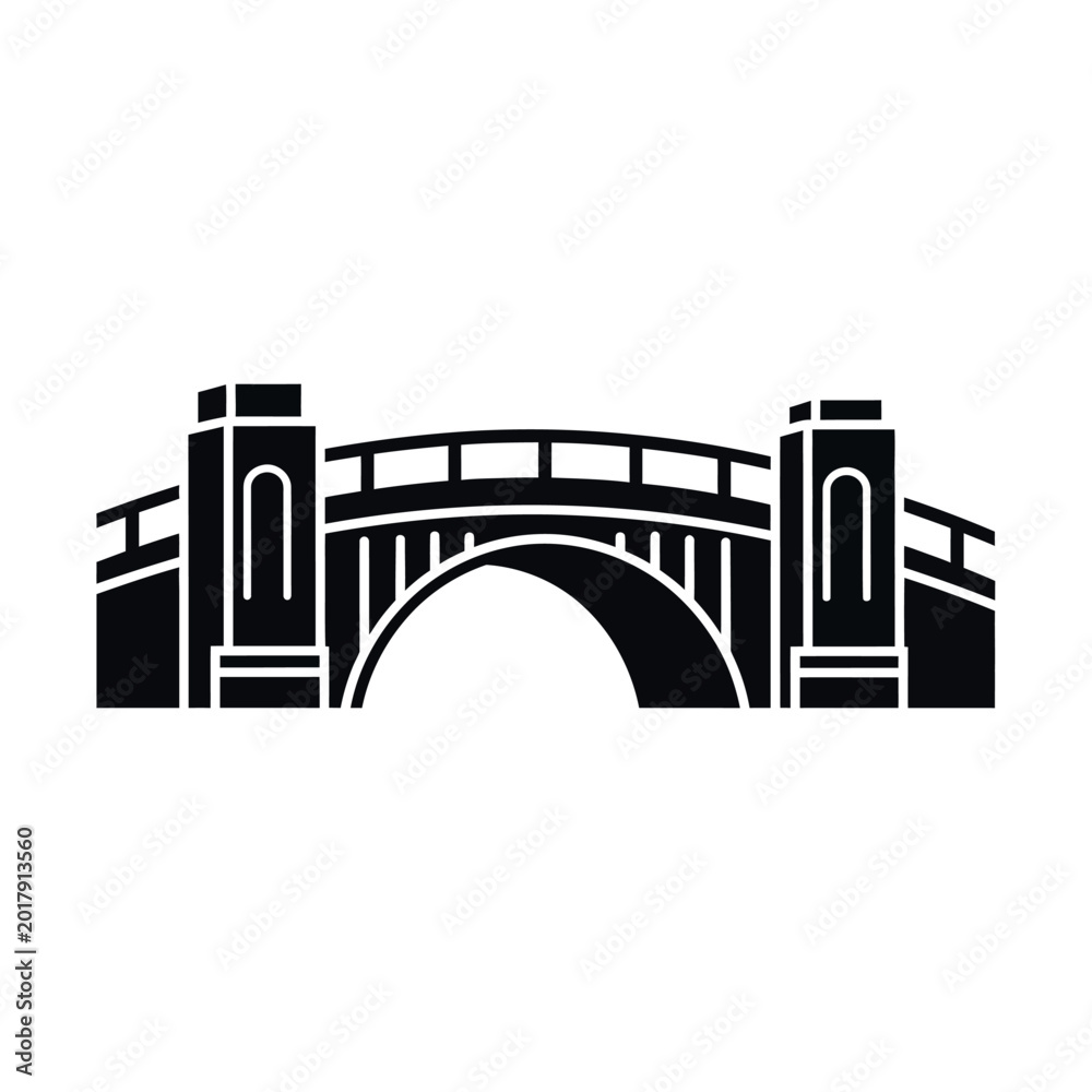 Naklejka premium Iconic Bridge Silhouette Black and White Vector Art.