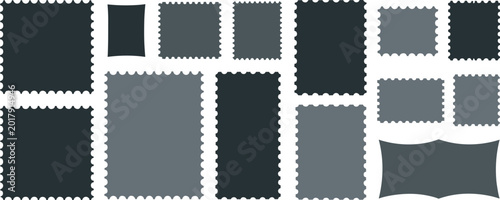 Schilderij op canvas Assortment of Gray Postage Stamp Frames
