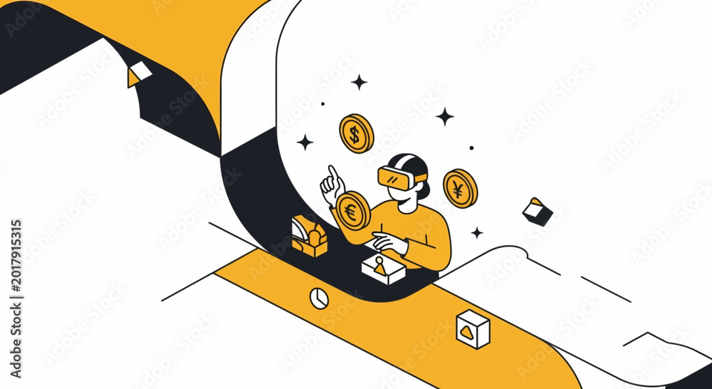 Obraz premium Woman Managing Virtual Currency with VR Headset