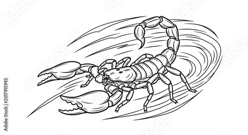 Foto Scorpion Illustration - Dynamic Line Art, Black and White, Desert Creature