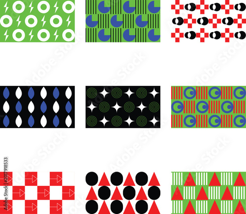 Abstract Geometric Grid Pattern with Vibrant Retro Shapes