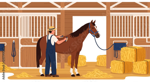 Fotografie Horse, brown horse, horse grooming, equestrian, farm, vector illustration, horse
