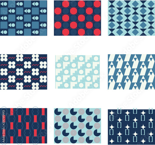 Abstract Blue and White Geometric Pattern with Vertical Stripes