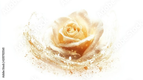 Golden rose in water splash