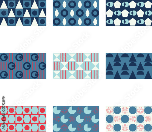 Abstract blue geometric pattern with layered textures and shapes