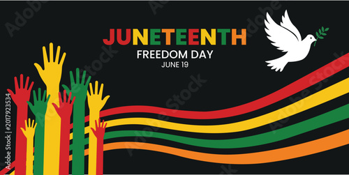 Photos Juneteenth freedom day graphic with hands and dove on black