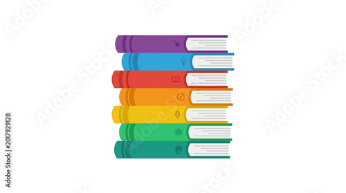 Foto Stack of Colorful Books on White Background