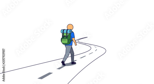 Photos Hiker on winding road, backpack, journey concept