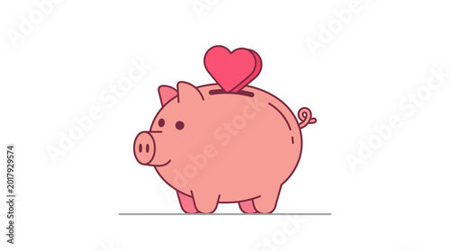 Tableau sur toile Piggy bank with heart donation slot