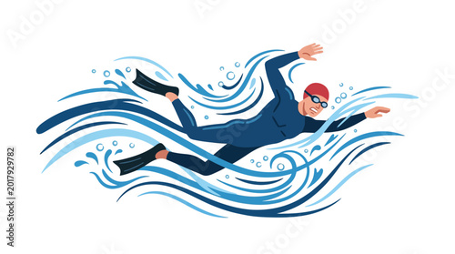 Photos Man swimming freestyle in blue water