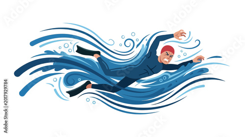 Cuadro en lienzo Swimmer in wetsuit, freestyle stroke, dynamic water