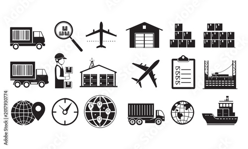 Black Logistics and Delivery Icons Vector Set
