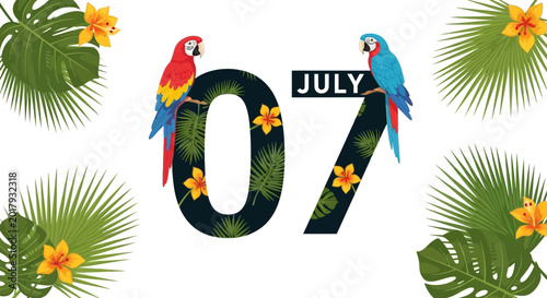 Foto July 7th Date with Tropical Parrots and Exotic Leaves