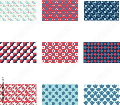 Blue and Red Geometric Pattern Mosaic Background