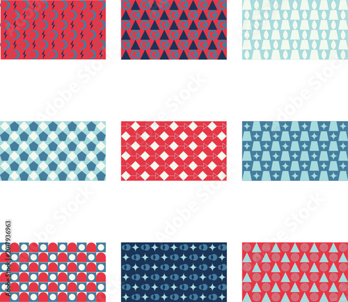 Patriotic Red White and Blue Geometric Dot and Gingham Pattern Set