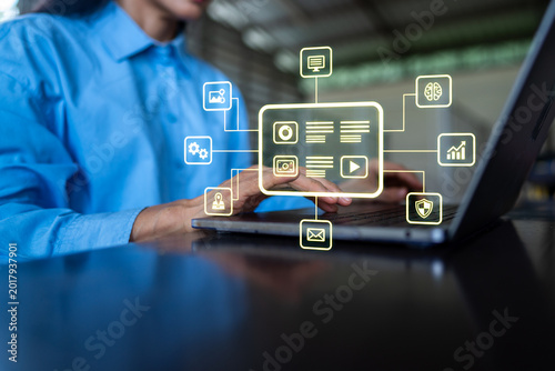 Professional Woman Managing Multi-Channel Digital Content and Online Data Systems