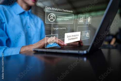 Professional Woman Analyzing Data and Tracking Performance on Digital Dashboard