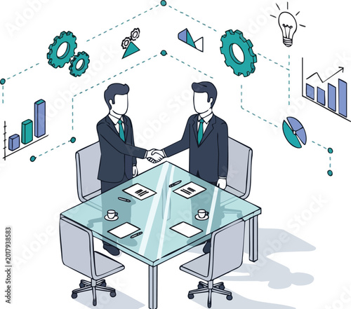 Isometric Business Partnership and Successful Agreement Concept