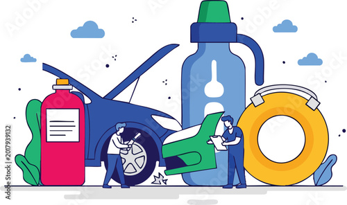 Car Repair and Maintenance Concept Vector Illustration