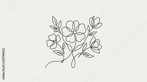 Minimalist continuous line art of a delicate floral bouquet.