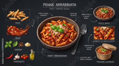 Delicious Penne Arrabiata Pasta Dish with Fresh Ingredients and Preparation Guide.