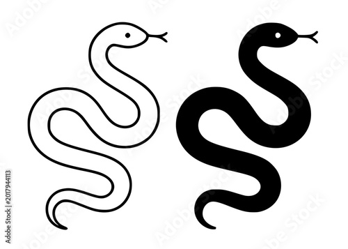 Tableau sur toile Minimalist snake illustration, outline and silhouette icon