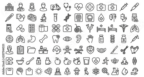 Minimal medical outline icon set editable healthcare vector collection