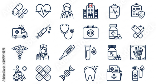 Set of 80 healthcare and medical outline icons linear vector collection