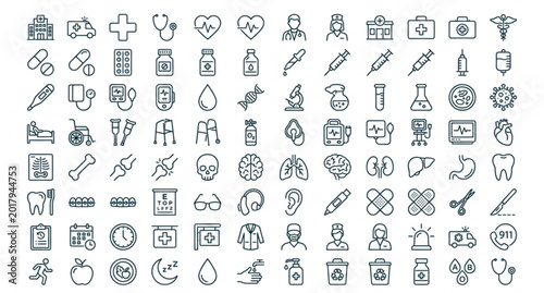 Photos Editable stroke medical icon set healthcare vector collection