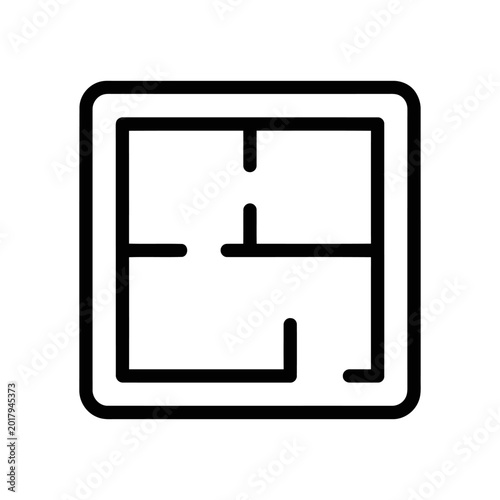 Floor plan icon, architectural layout of a house or apartment, simple line art symbol for real estate and construction design