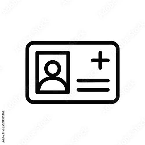 Medical id card icon, health insurance card symbol, vector illustration isolated on white background