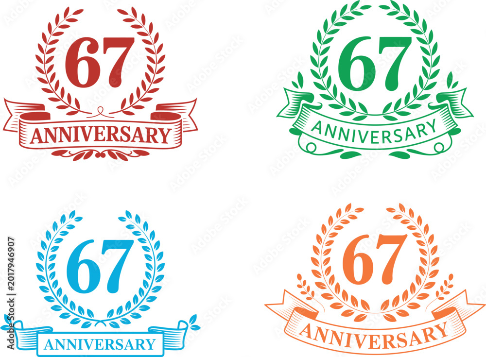 Fototapeta premium 67th anniversary logo set with laurel wreath