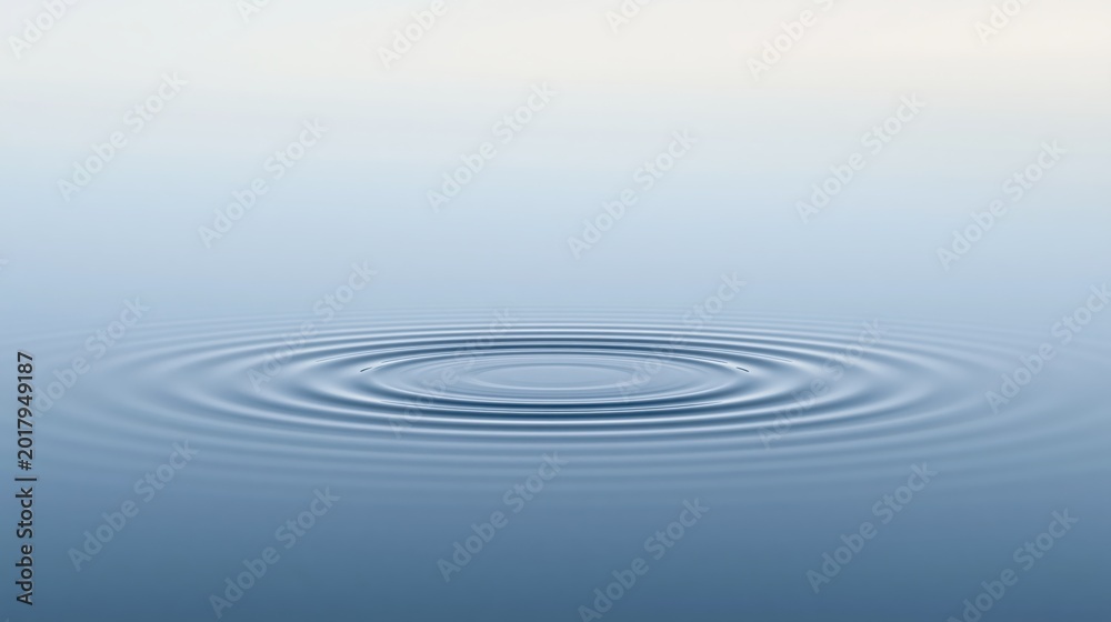 Fototapeta premium Calm water surface with gentle concentric ripples expanding outward, creating a serene and peaceful atmosphere.