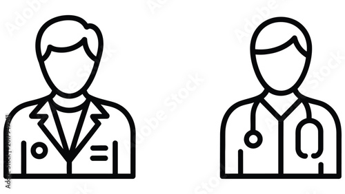 Cuadro en lienzo Two stylized line art icons depicting medical professionals wearing lab coats an