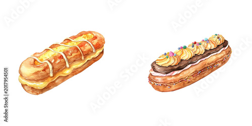 Obraz na płótnie eclair watercolor vector illustration