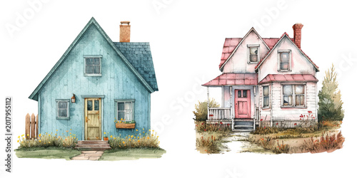 farmhouse watercolor vector illustration