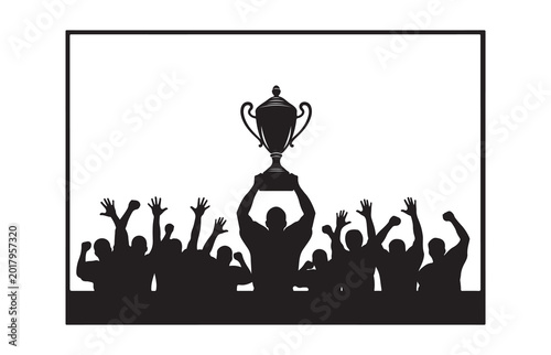 Canvastavla Silhouette of soccer team celebrating victory, holding up trophy