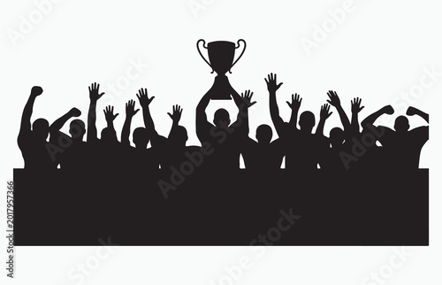 Konstfotografi Silhouette of soccer team celebrating victory, holding up trophy