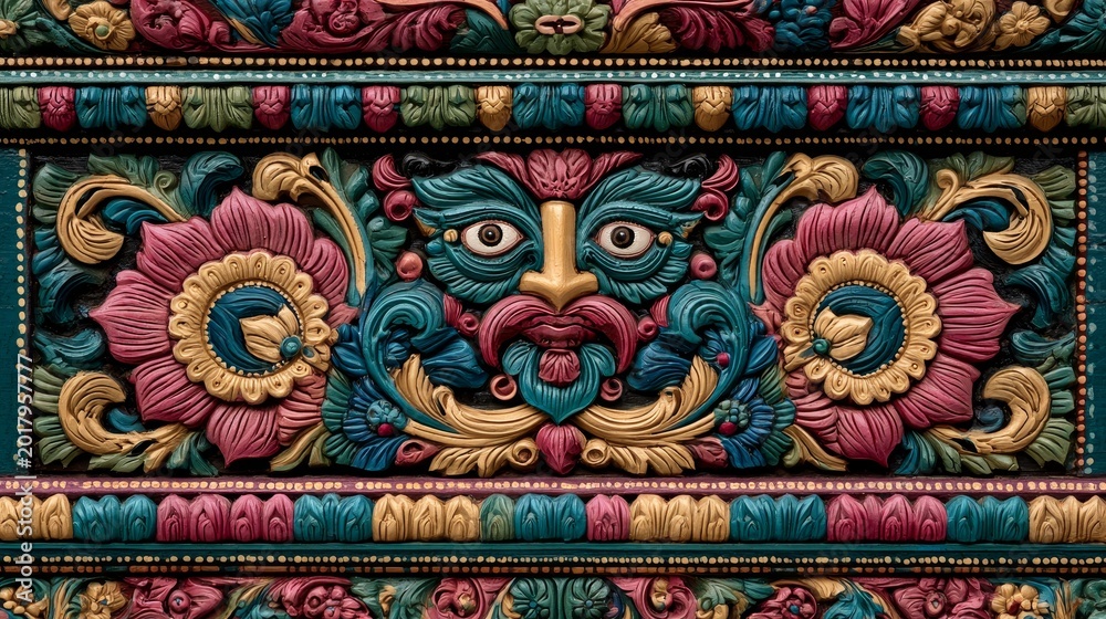 Obraz premium Intricate Textile Border Pattern Design with Peacock and Floral Motifs
