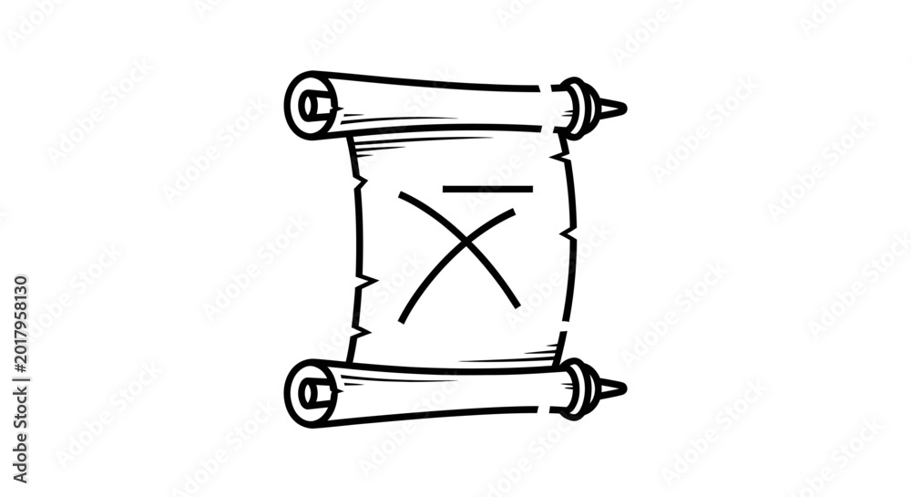 Obraz premium Antique Scroll with 'X' Mark - Hand Drawn Vector Icon