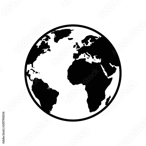 Принти на полотні Black and White Silhouette of Planet Earth Globe Icon