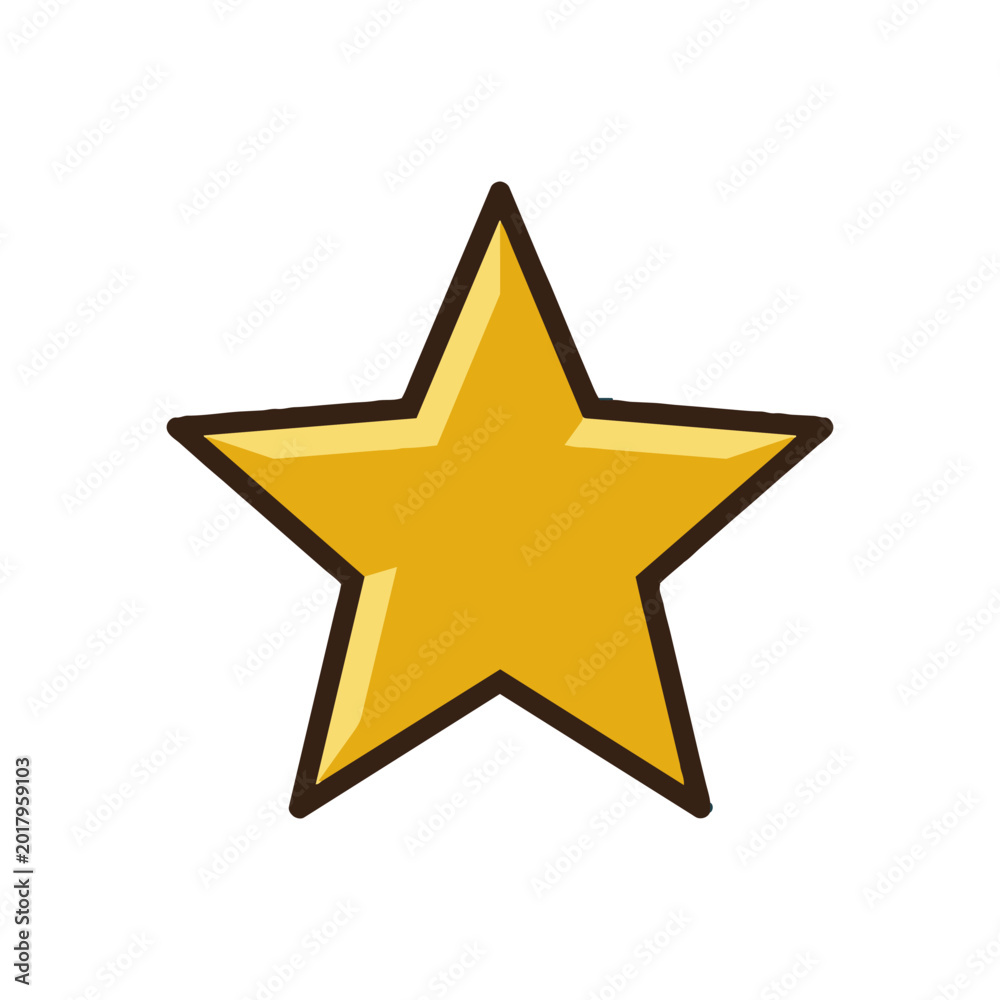 Obraz premium A vibrant golden five-pointed star icon, beautifully outlined, representing excellence, high quality, favorite status, or a top rating in digital user interfaces, web content, and decorative graphics