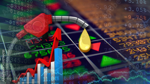 Schilderij op canvas Gasoline and crude oil prices are rising sharply amid a complex economic environment