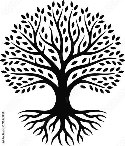 Tree of life with roots emblem