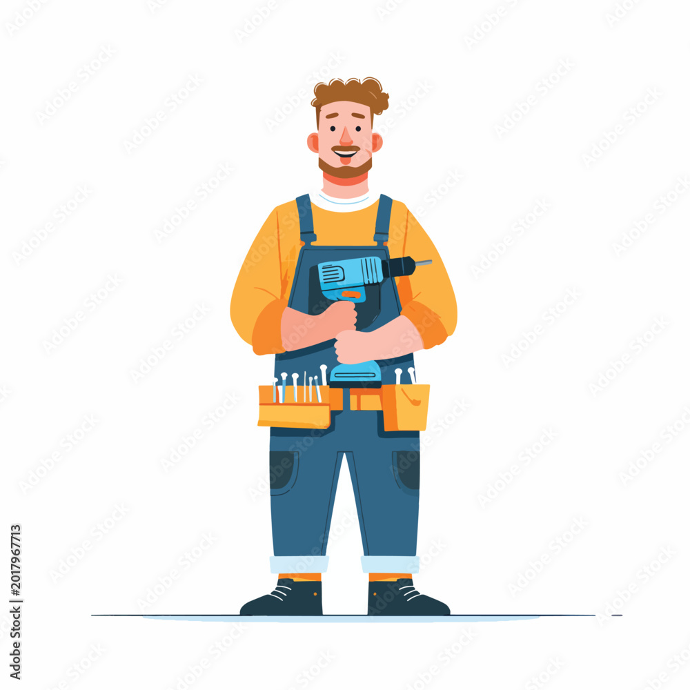 Fototapeta premium Man wearing blue overalls and tool belt.