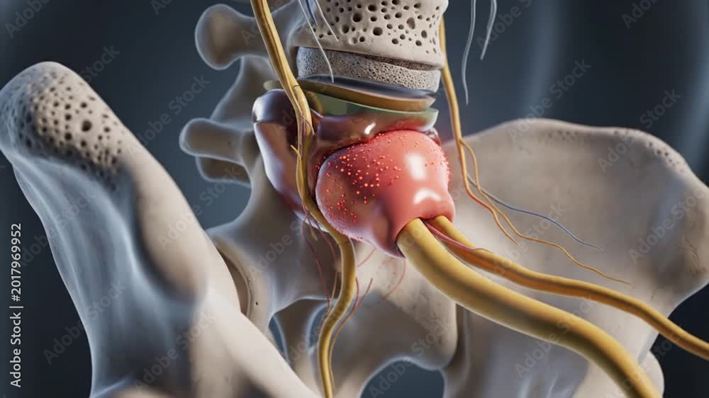 Region Disc Ultra detailed medical animation showing herniated disc in lumbar spine ...