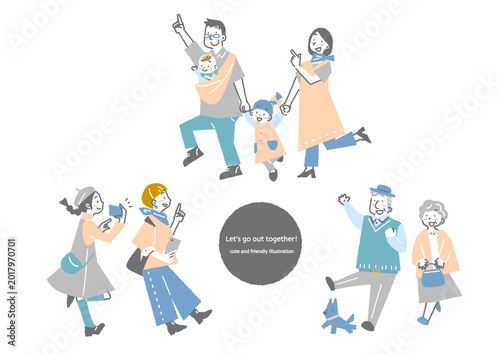 Εκτύπωση καμβά People enjoying an outing together: Stylish and cute hand-drawn style illustrations
