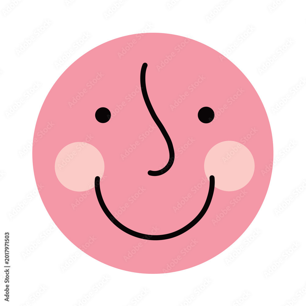Obraz premium Cute Pink Smiling Face Character with Large Rosy Cheeks and Dot Eyes